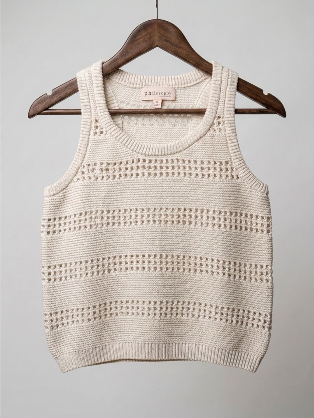 Philosophy Ivory Open Knit Crochet Sweater Tank Top Size S